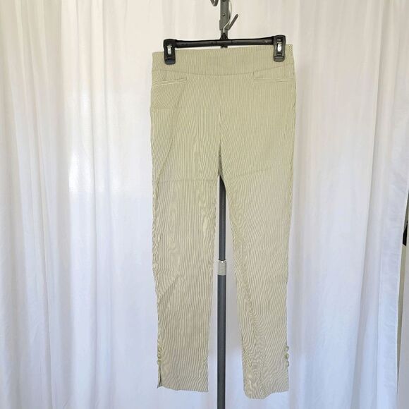 Chico's women's green striped pullon stretch pants size 2R - Picture 2 of 8